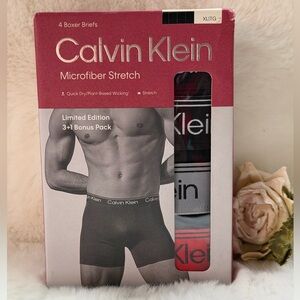 New w/tag Calvin Klein Microfiber Stretch Boxer Briefs 4pk Black w colored bands